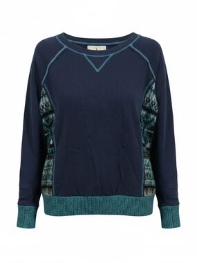 ruby moon Navy and Teal Patterned Panel Crewneck Sweater